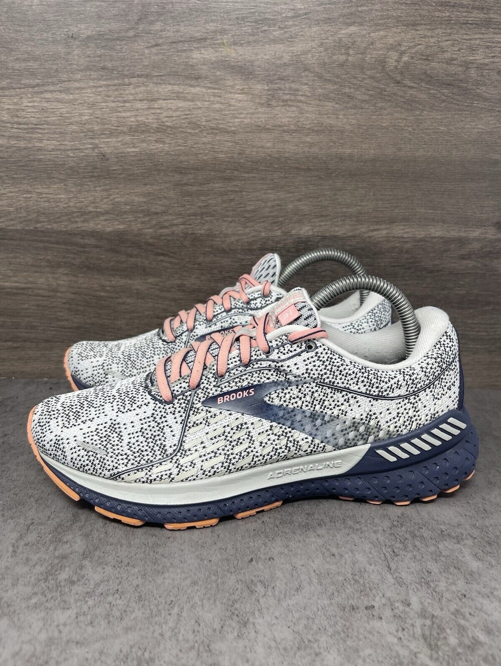 Brooks Adrenaline GTS 21 Size 8 Womens White Navy Coral Stability Running Shoes